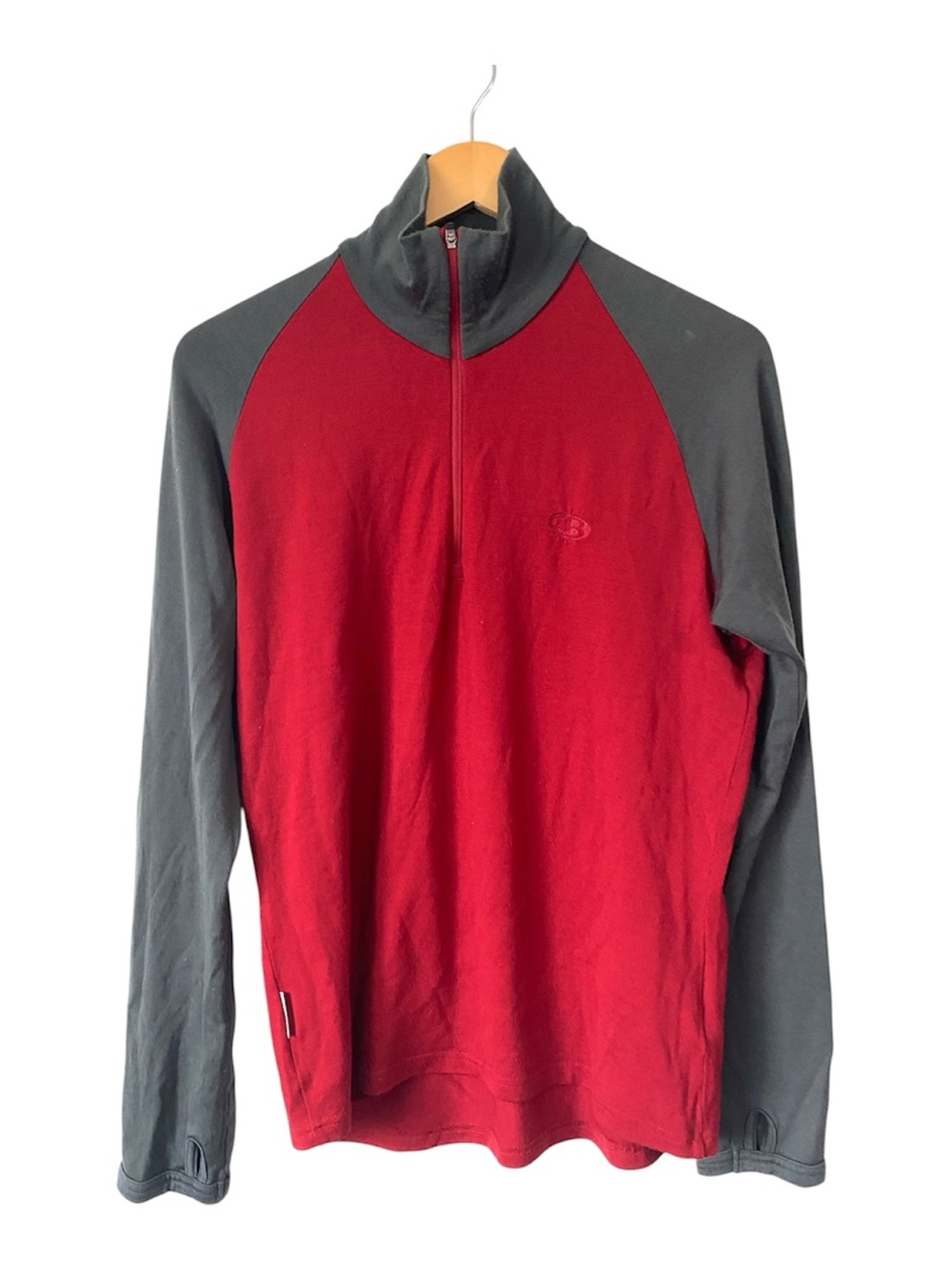 Icebreaker Men's Bodyfit 260 Long Sleeve Half Zip Top Red Gray Performance sz M